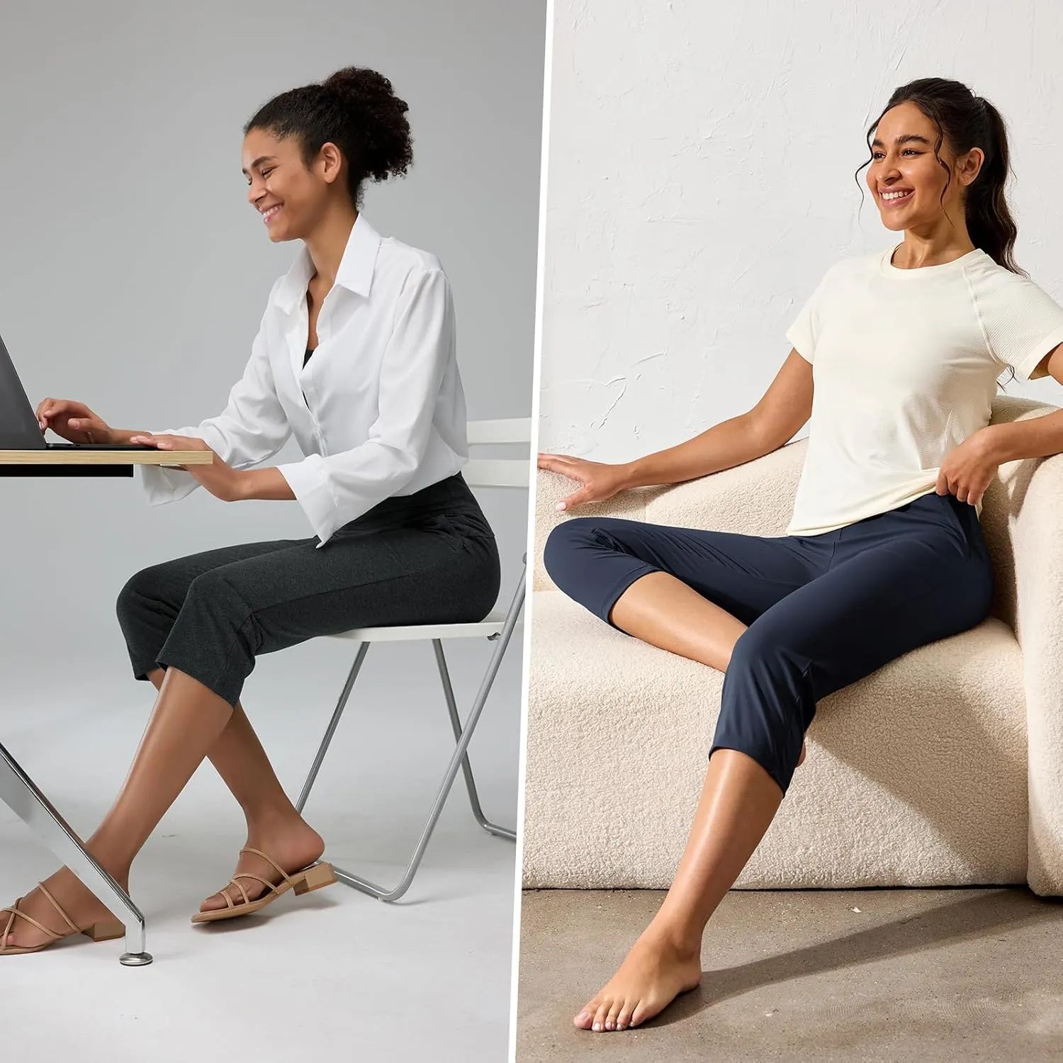 Women's Capri Pants Petite Capris with Pockets High Waisted Straight Cropped Pants Casual Yoga Cotton Summer