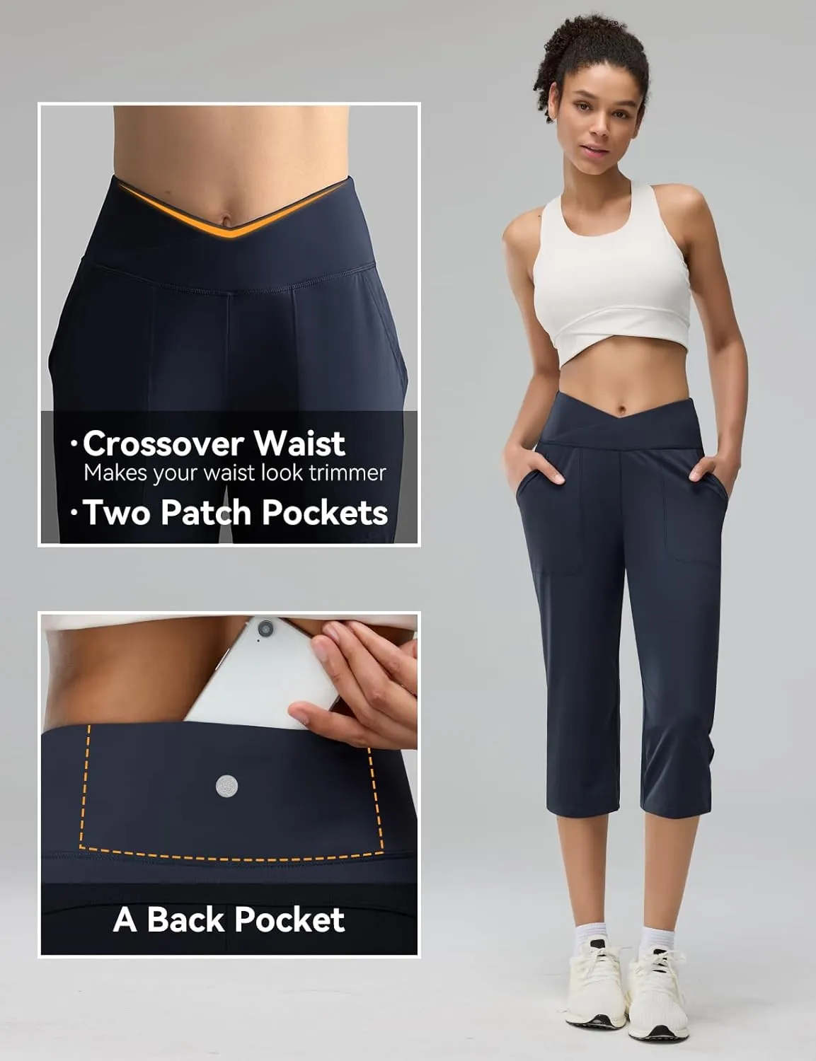 Women's Capri Pants Petite Capris with Pockets High Waisted Straight Cropped Pants Casual Yoga Cotton Summer