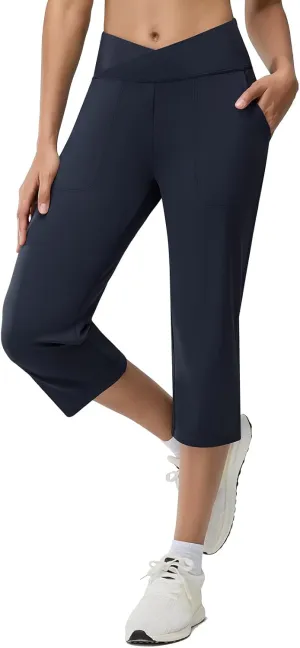 Women's Capri Pants Petite Capris with Pockets High Waisted Straight Cropped Pants Casual Yoga Cotton Summer