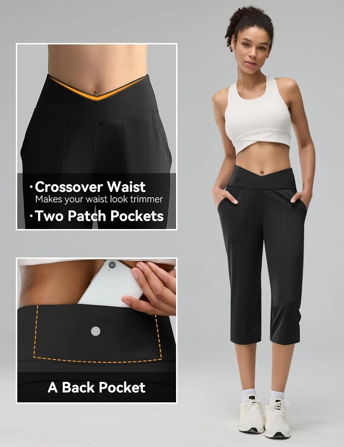 Women's Capri Pants Petite Capris with Pockets High Waisted Straight Cropped Pants Casual Yoga Cotton Summer