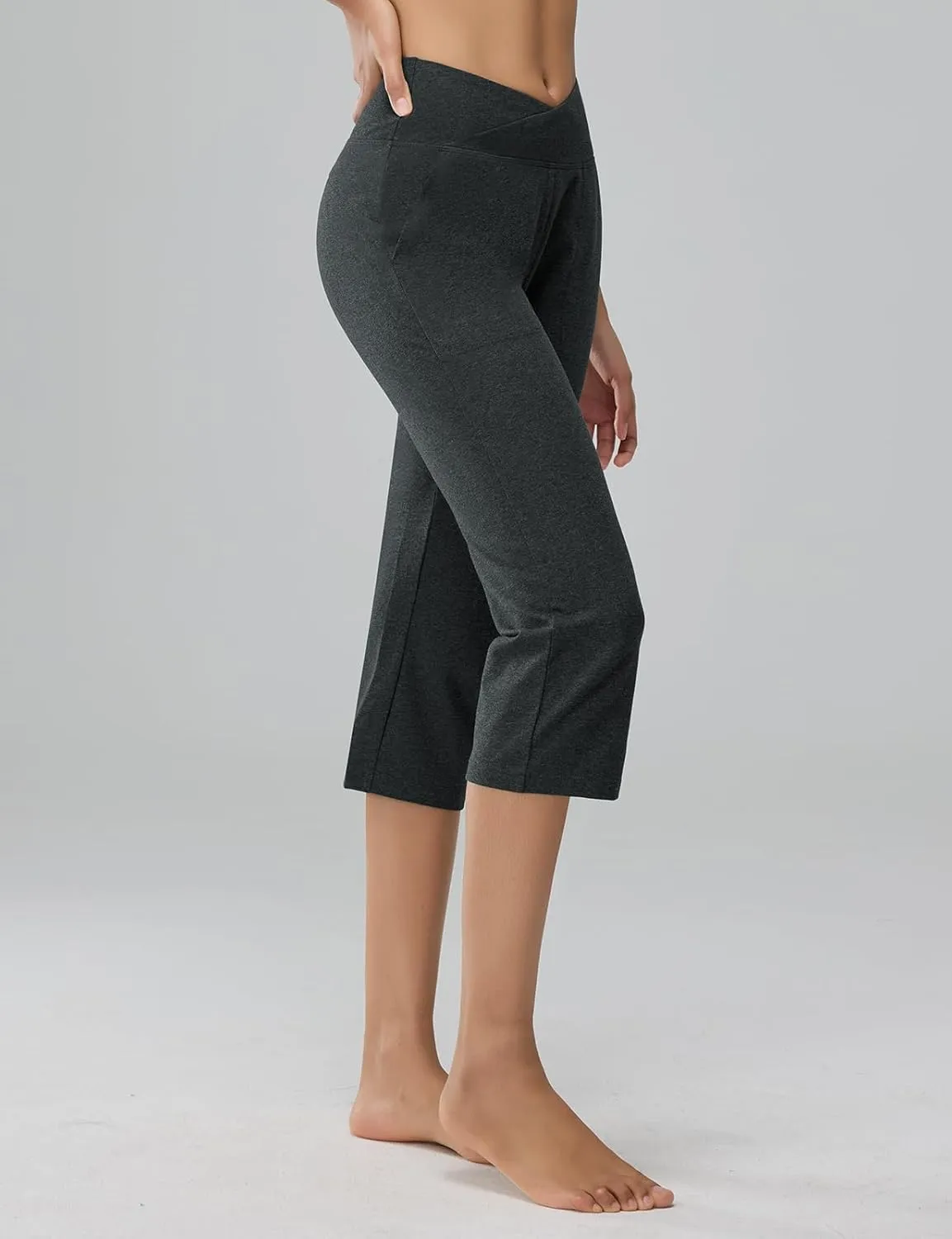 Women's Capri Pants Petite Capris with Pockets High Waisted Straight Cropped Pants Casual Yoga Cotton Summer