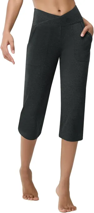 Women's Capri Pants Petite Capris with Pockets High Waisted Straight Cropped Pants Casual Yoga Cotton Summer