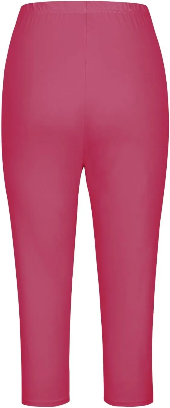 Womens Capris Leggings Summer Casual Stretch Knee Length Workout Yoga Pants Solid Soft Cozy Cropped Pants