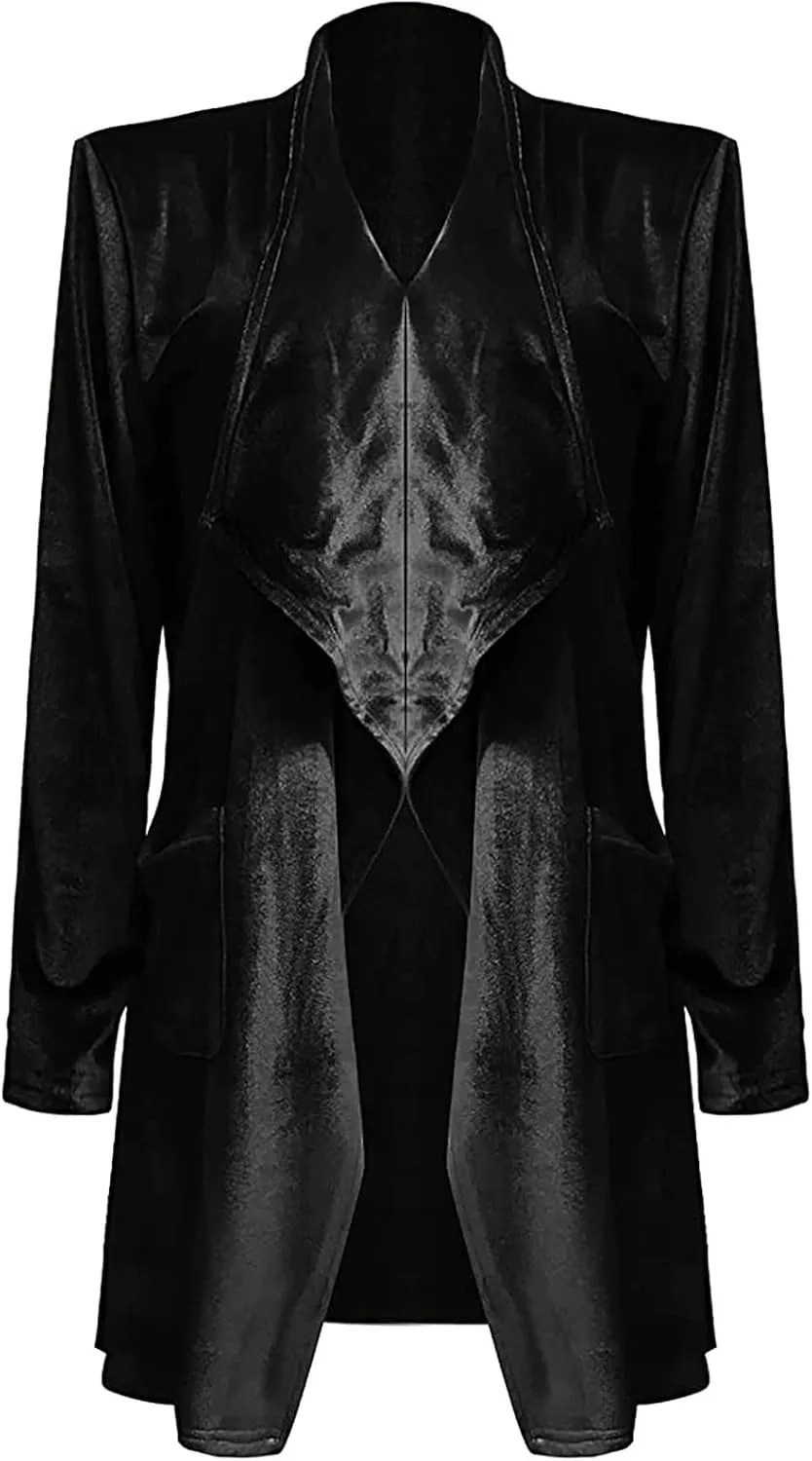 Womens Casual Velvet Long Cardigan Jackets Long Sleeve Solid Color Coat Open Front Fashion Coatigan with Pockets