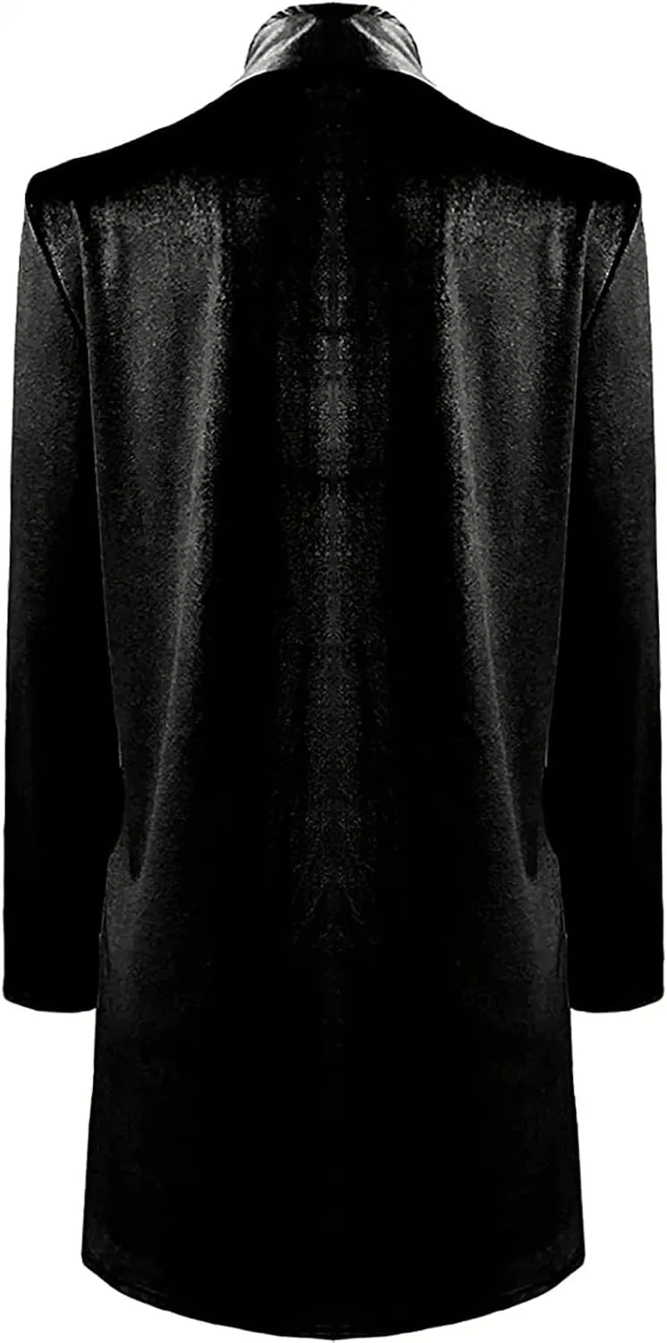 Womens Casual Velvet Long Cardigan Jackets Long Sleeve Solid Color Coat Open Front Fashion Coatigan with Pockets