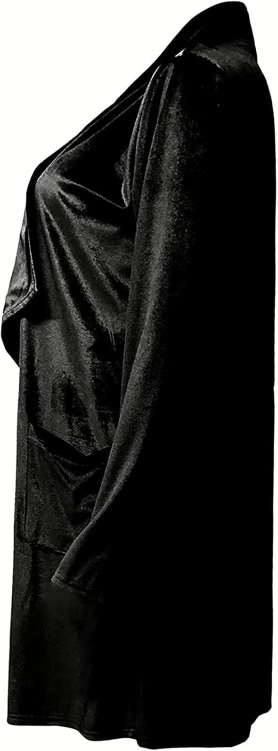Womens Casual Velvet Long Cardigan Jackets Long Sleeve Solid Color Coat Open Front Fashion Coatigan with Pockets