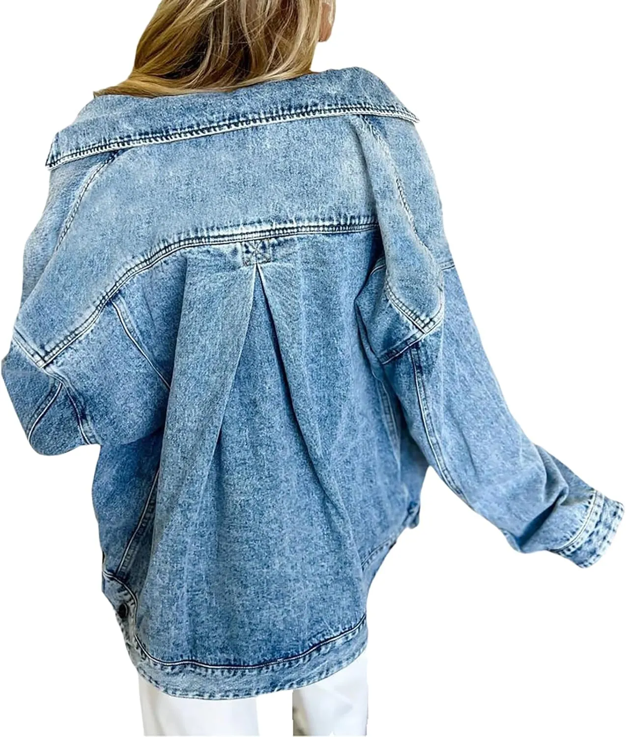 Women's Classic Denim Jackets Oversized Long Sleeve Button Down Basic Trendy Washed Jean Jackets