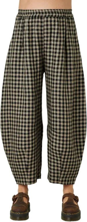 Women's Cotton Linen Harem Plaid Pants Elastic Waist Wide Leg Pants Loose Lightweight Trousers with Pockets