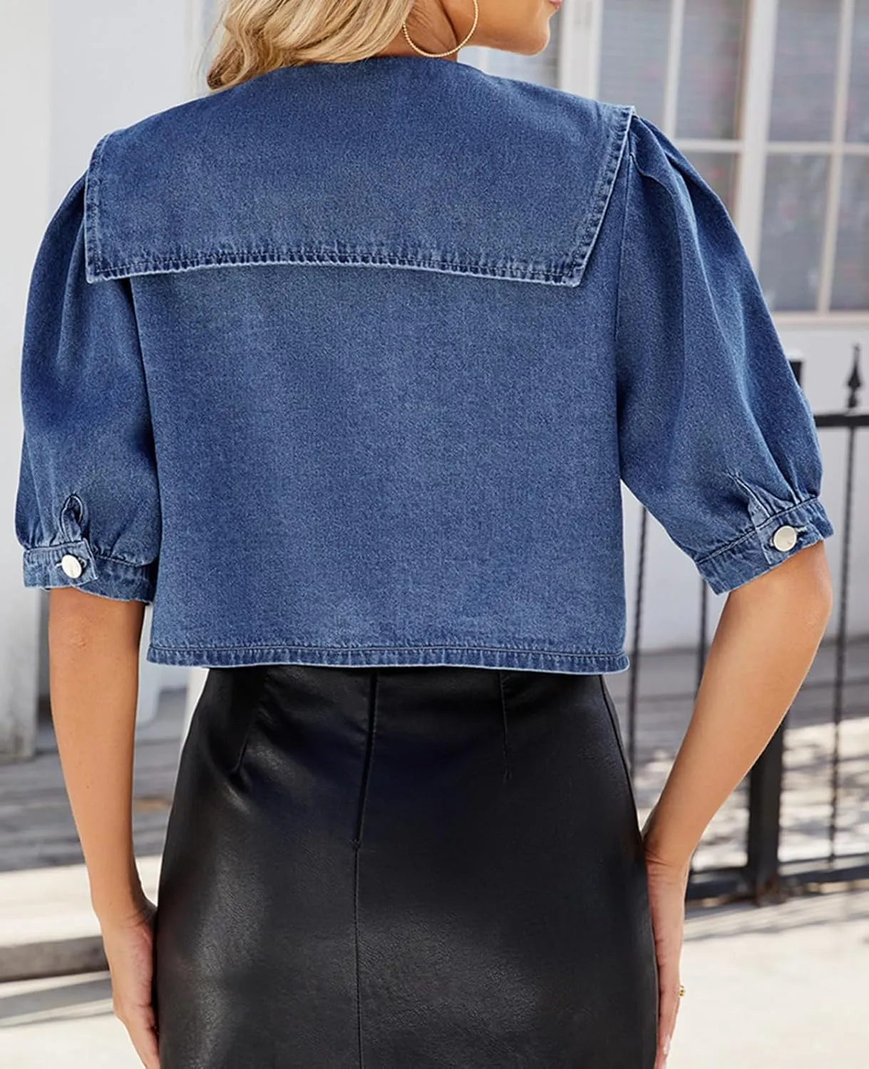 Women's Cropped Denim Jackets Short Sleeve Button Down Casual Jean Jackets