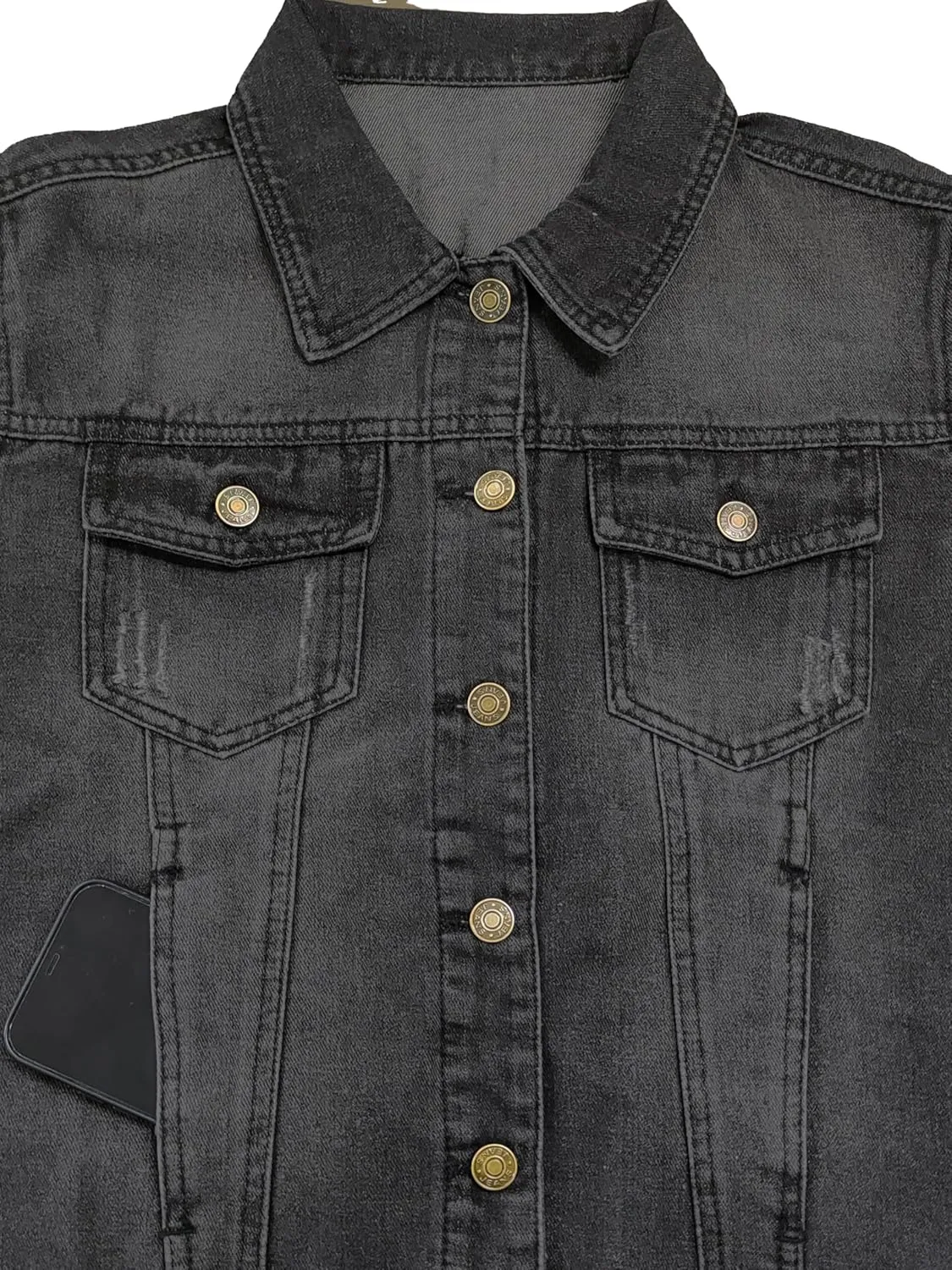 Womens Cropped Jean Jacket Basic Button Down Demim Jacket With Pockets