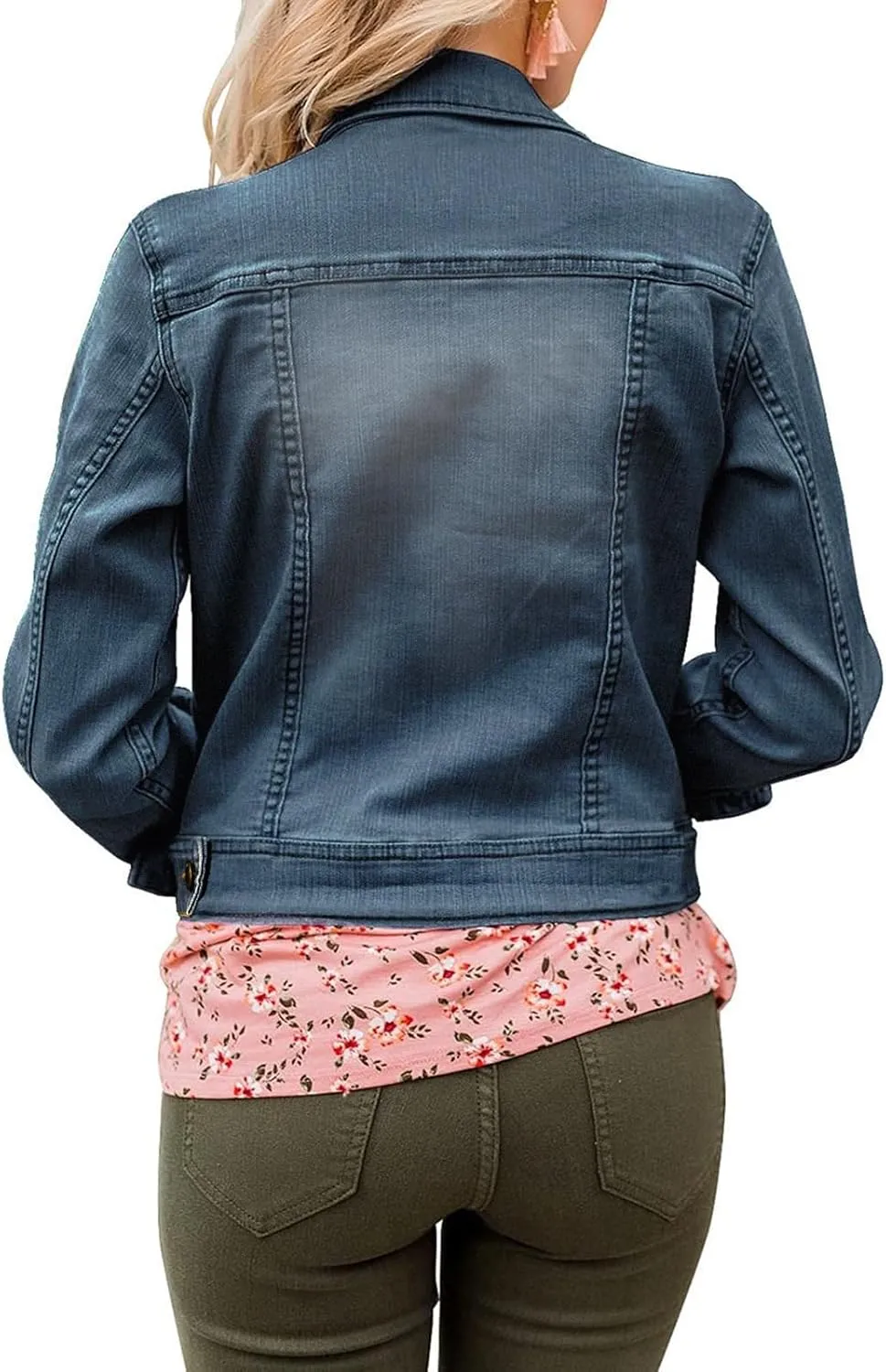 Womens Cropped Jean Jacket Basic Button Down Demim Jacket With Pockets