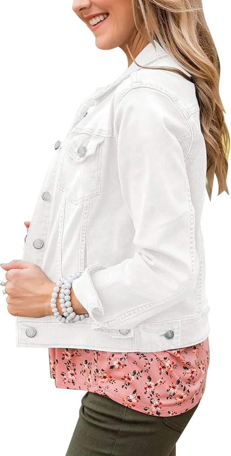 Womens Cropped Jean Jacket Basic Button Down Demim Jacket With Pockets