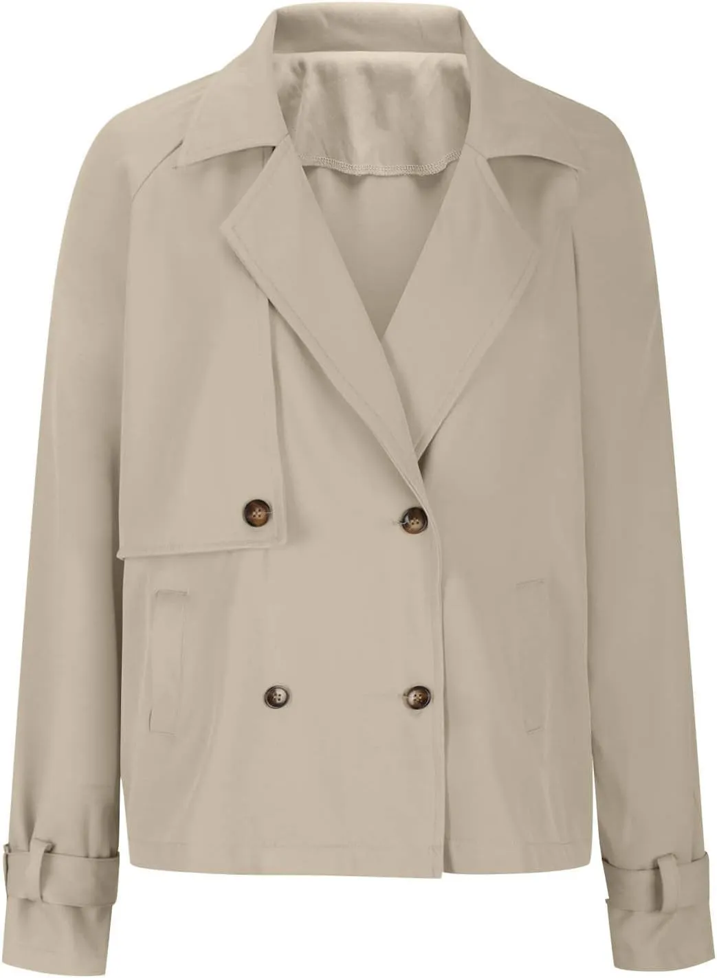 Womens Cropped Trench Coat Long Sleeve Double Breasted Lapel Short Jacket Fall Casual Loose Fit Coats