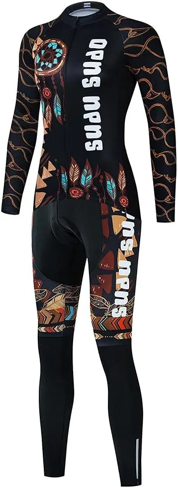 Women's Cycling Clothing Set Long Sleeve Road Bike Shirt Cycling Jersey Bicycle Pants with Gel Padded
