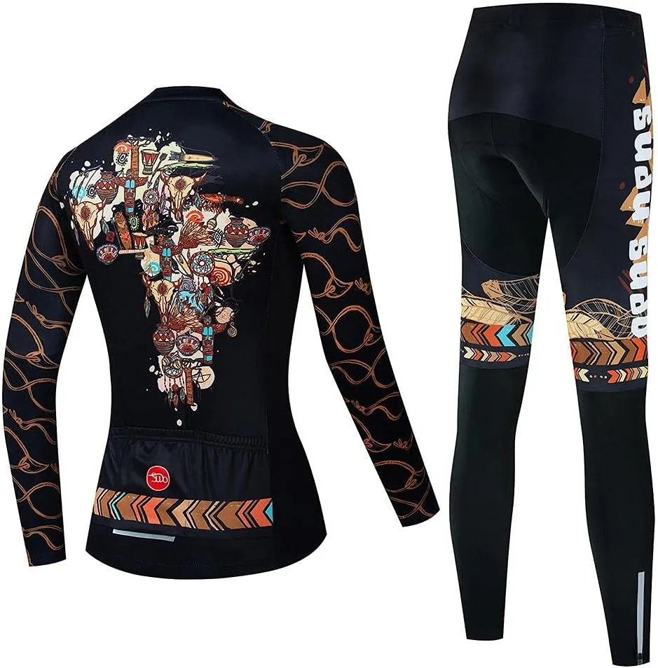 Women's Cycling Clothing Set Long Sleeve Road Bike Shirt Cycling Jersey Bicycle Pants with Gel Padded