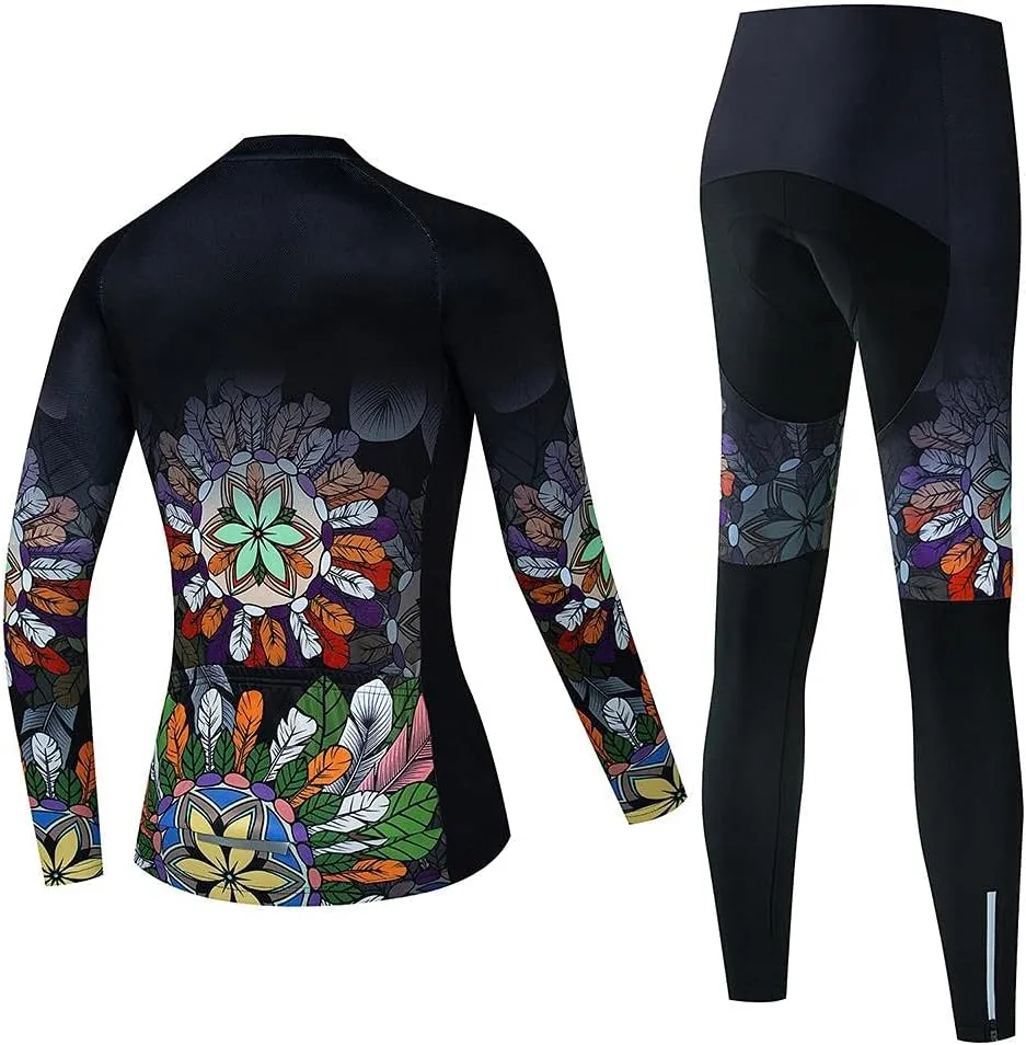 Women's Cycling Clothing Set Long Sleeve Road Bike Shirt Cycling Jersey Bicycle Pants with Gel Padded