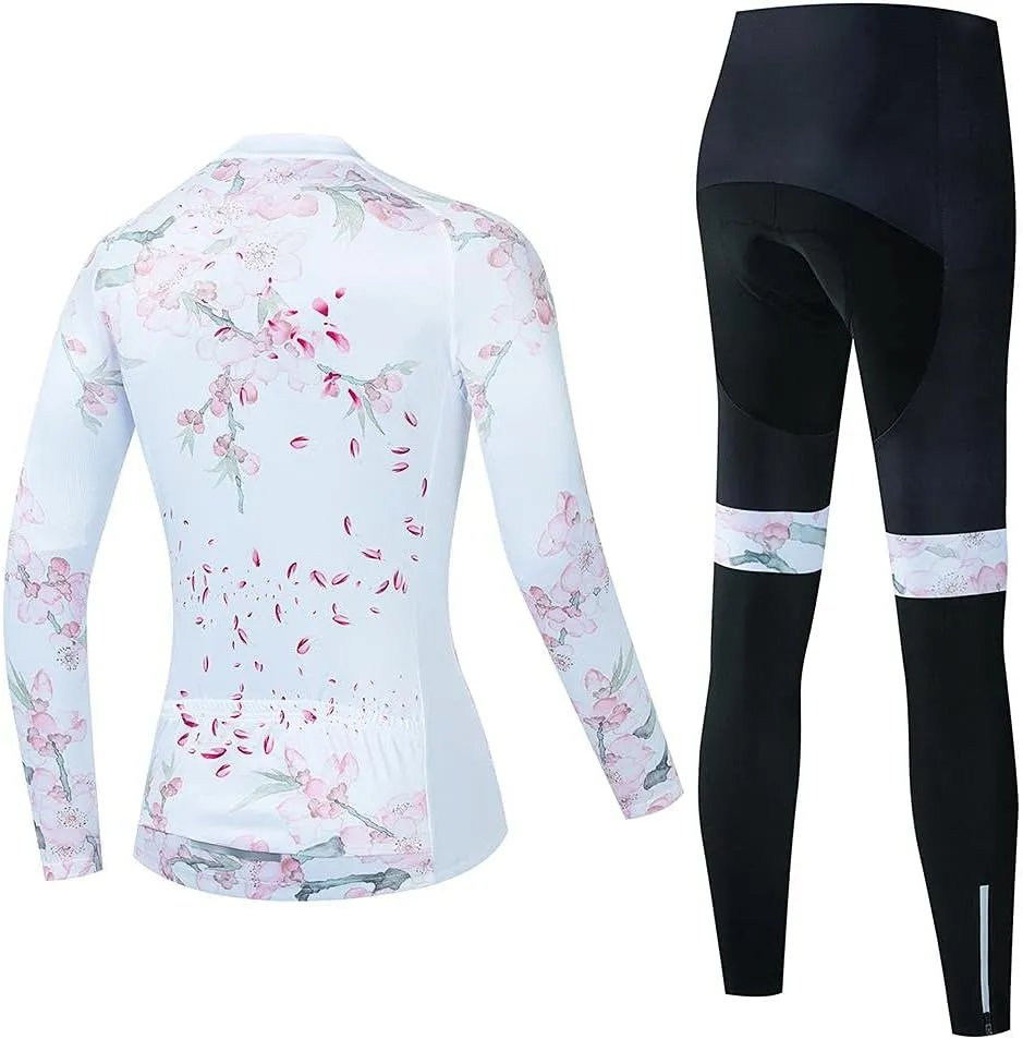 Women's Cycling Clothing Set Long Sleeve Road Bike Shirt Cycling Jersey Bicycle Pants with Gel Padded