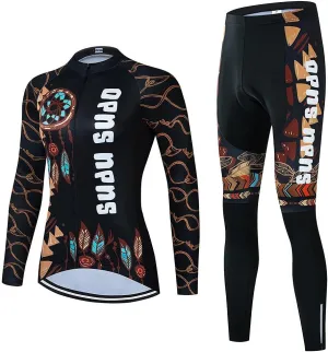 Women's Cycling Clothing Set Long Sleeve Road Bike Shirt Cycling Jersey Bicycle Pants with Gel Padded