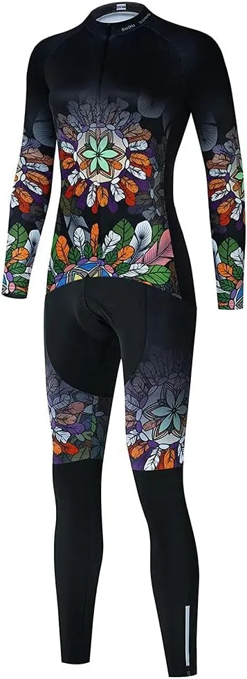 Women's Cycling Clothing Set Long Sleeve Road Bike Shirt Cycling Jersey Bicycle Pants with Gel Padded