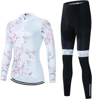 Women's Cycling Clothing Set Long Sleeve Road Bike Shirt Cycling Jersey Bicycle Pants with Gel Padded