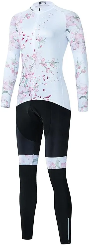 Women's Cycling Clothing Set Long Sleeve Road Bike Shirt Cycling Jersey Bicycle Pants with Gel Padded