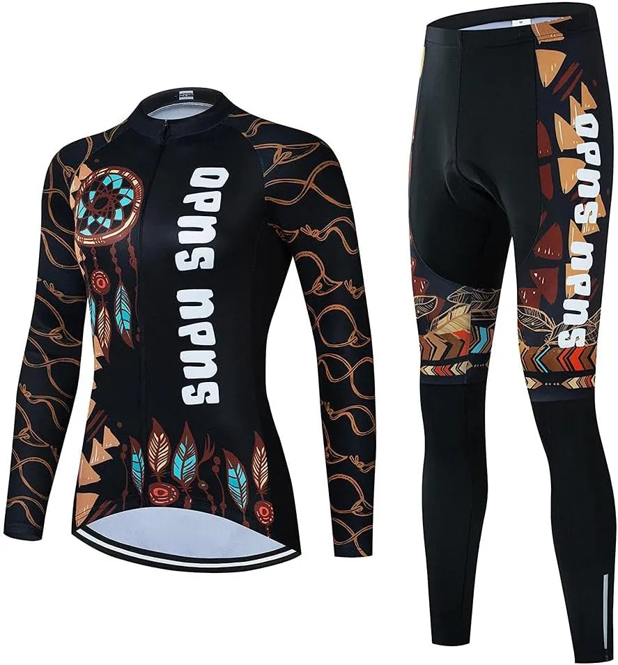 Women's Cycling Clothing Set Long Sleeve Road Bike Shirt Cycling Jersey Bicycle Pants with Gel Padded