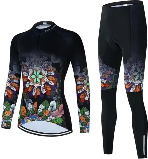 Women's Cycling Clothing Set Long Sleeve Road Bike Shirt Cycling Jersey Bicycle Pants with Gel Padded