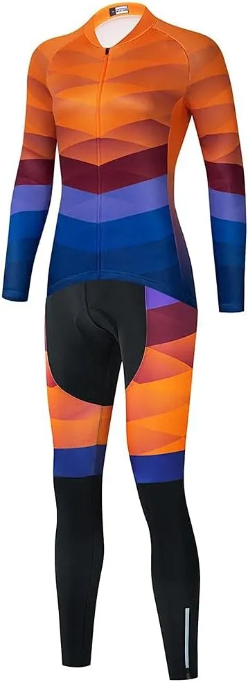 Women's Cycling Jersey Set Bike Shirt Long Sleeve Cycling Clothing Bicycle Bib Pants with Gel Padded