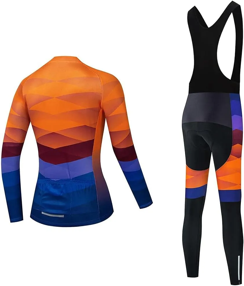Women's Cycling Jersey Set Bike Shirt Long Sleeve Cycling Clothing Bicycle Bib Pants with Gel Padded