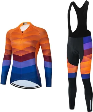 Women's Cycling Jersey Set Bike Shirt Long Sleeve Cycling Clothing Bicycle Bib Pants with Gel Padded