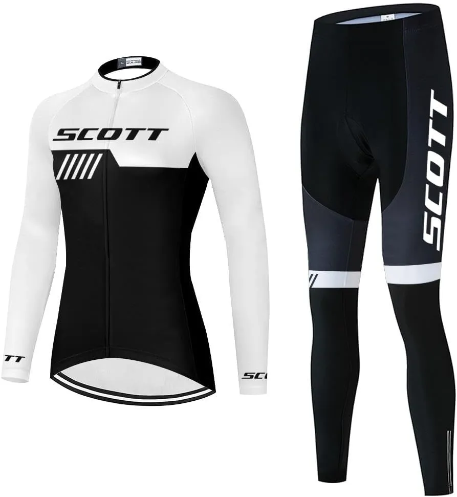 Women's Cycling Jersey Set Long Sleeve Bike Shirt Bicycle Clothing Cycling Pants with Gel Padded