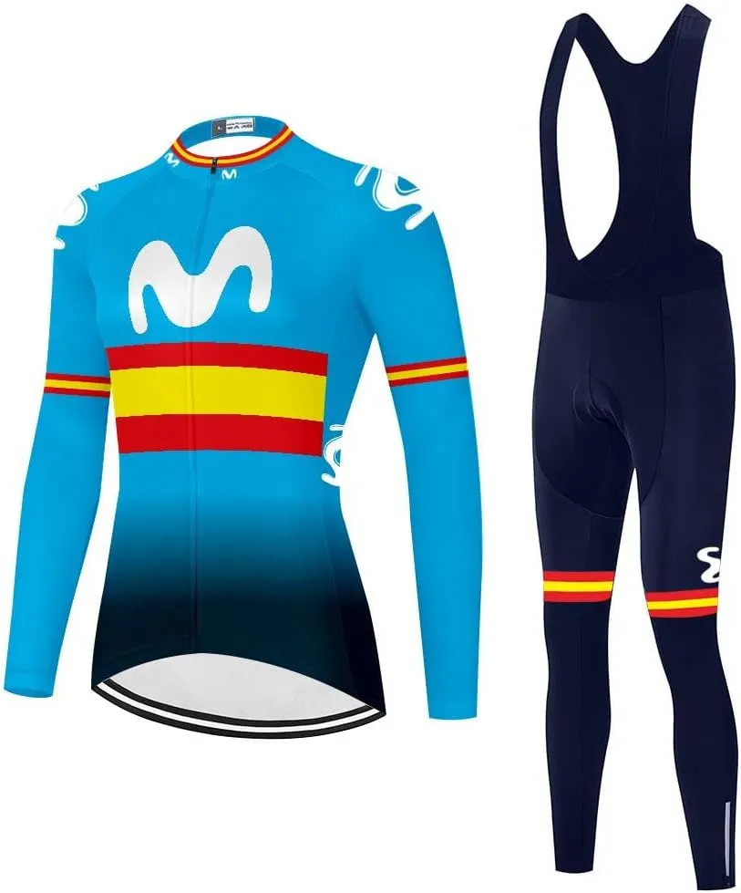 Women's Cycling Jersey Set Long Sleeve Bike Shirts Bicycle Clothing Cycling Bib Pants with Gel Padded