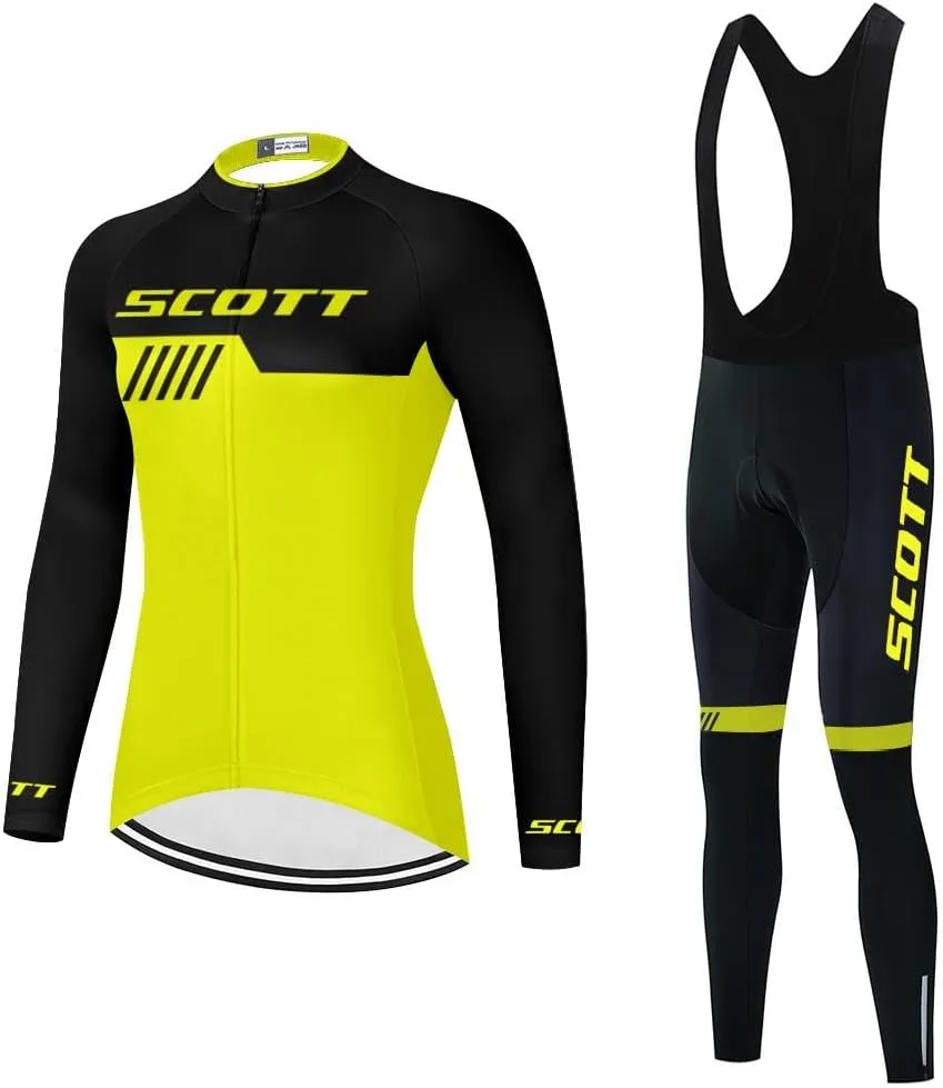 Women's Cycling Jersey Set Long Sleeve Bike Shirts Bicycle Clothing Cycling Bib Pants with Gel Padded
