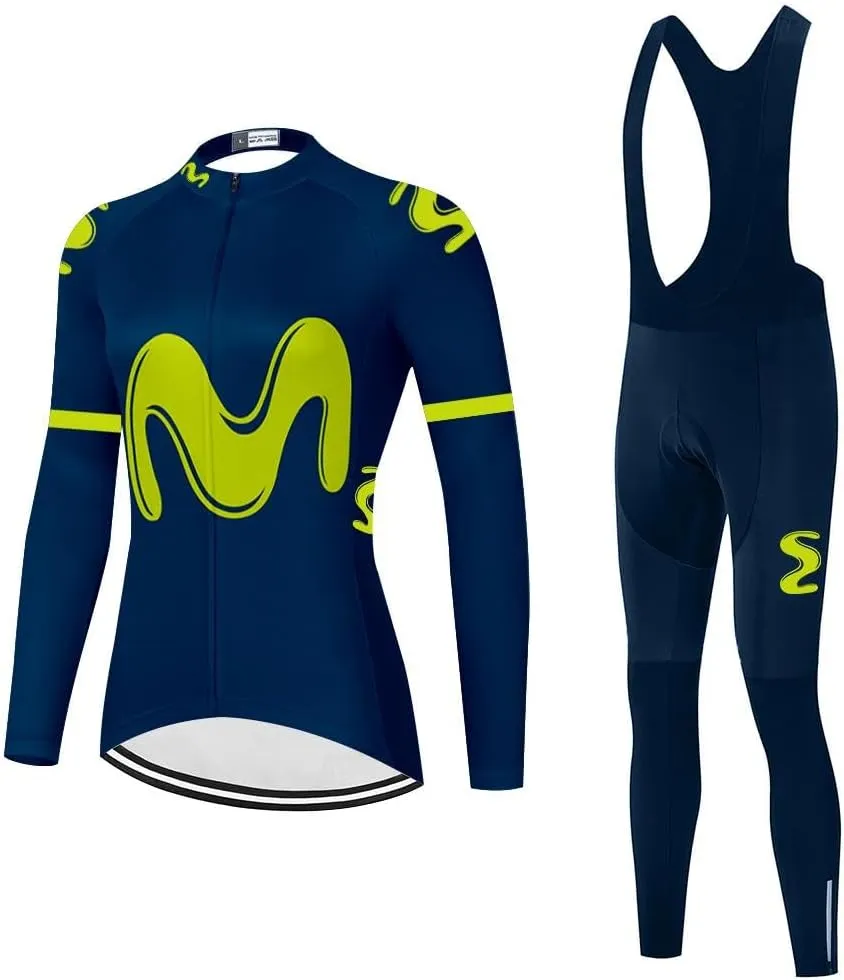Women's Cycling Jersey Set Long Sleeve Bike Shirts Bicycle Clothing Cycling Bib Pants with Gel Padded