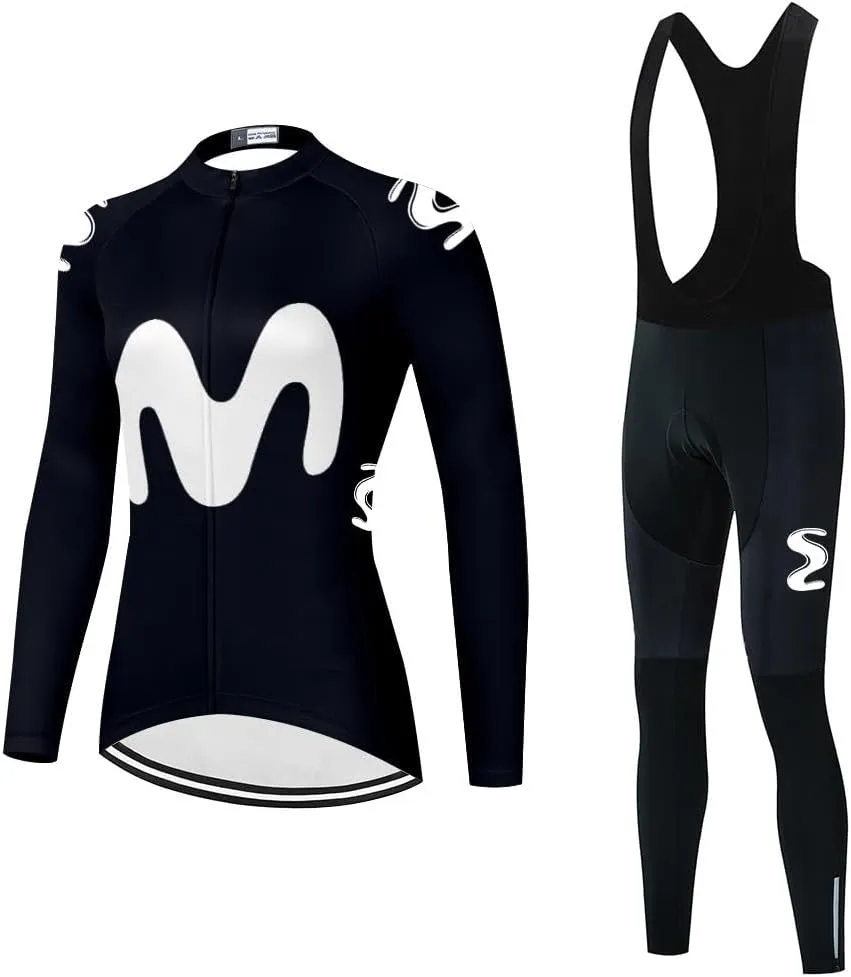 Women's Cycling Jersey Set Long Sleeve Bike Shirts Bicycle Clothing Cycling Bib Pants with Gel Padded