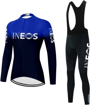 Women's Cycling Jersey Set Long Sleeve Bike Shirts Bicycle Clothing Cycling Bib Pants with Gel Padded