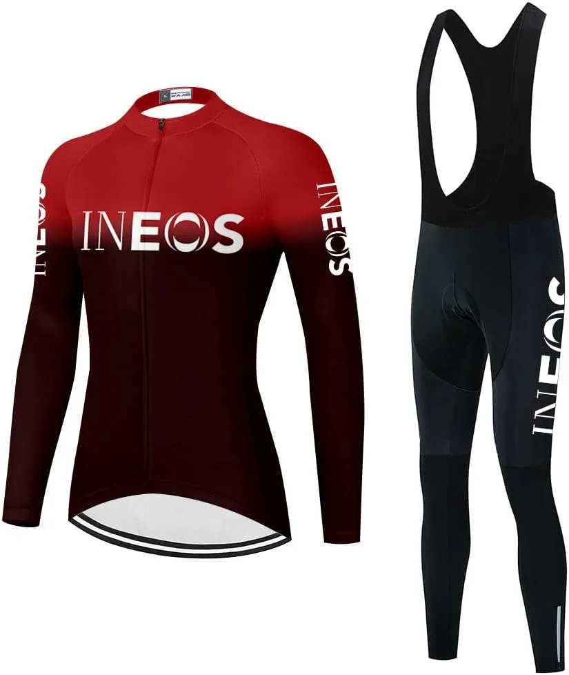 Women's Cycling Jersey Set Long Sleeve Bike Shirts Bicycle Clothing Cycling Bib Pants with Gel Padded