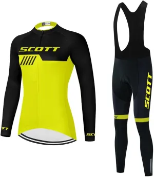 Women's Cycling Jersey Set Long Sleeve Bike Shirts Bicycle Clothing Cycling Bib Pants with Gel Padded