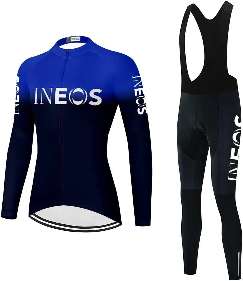 Women's Cycling Jersey Set Long Sleeve Bike Shirts Bicycle Clothing Cycling Bib Pants with Gel Padded