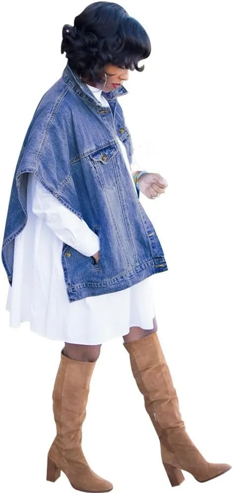 Women's Denim Jackets Cropped Sleeveless Button Down Lapel Washed Denim Jackets for Women Trendy