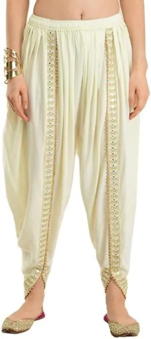 Women's Dhoti Harem Pants with Embroidered Detail, Black, Free Size 28-36 Waist