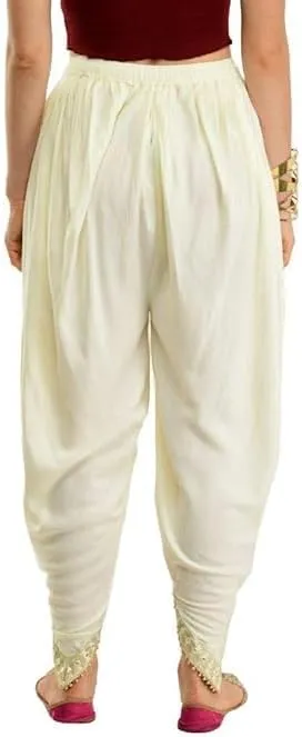 Women's Dhoti Harem Pants with Embroidered Detail, Black, Free Size 28-36 Waist