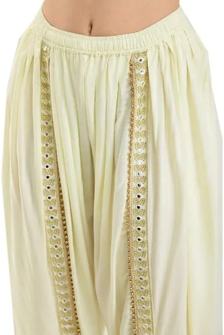 Women's Dhoti Harem Pants with Embroidered Detail, Black, Free Size 28-36 Waist