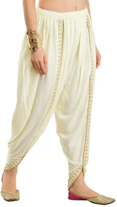 Women's Dhoti Harem Pants with Embroidered Detail, Black, Free Size 28-36 Waist