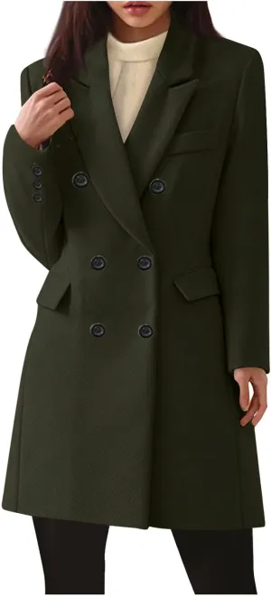 Womens Double Breasted Coats Lapel Collar Pea Coat Winter Slim Fit Jackets Trench Coat Outwear Winter Warm Overcoats