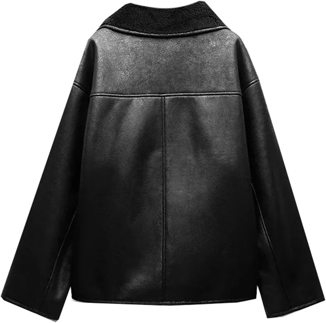 Women's Double-Sided Lapel Long-Sleeved Jacket with Fur Fleece Lined Leather Jacket for Women