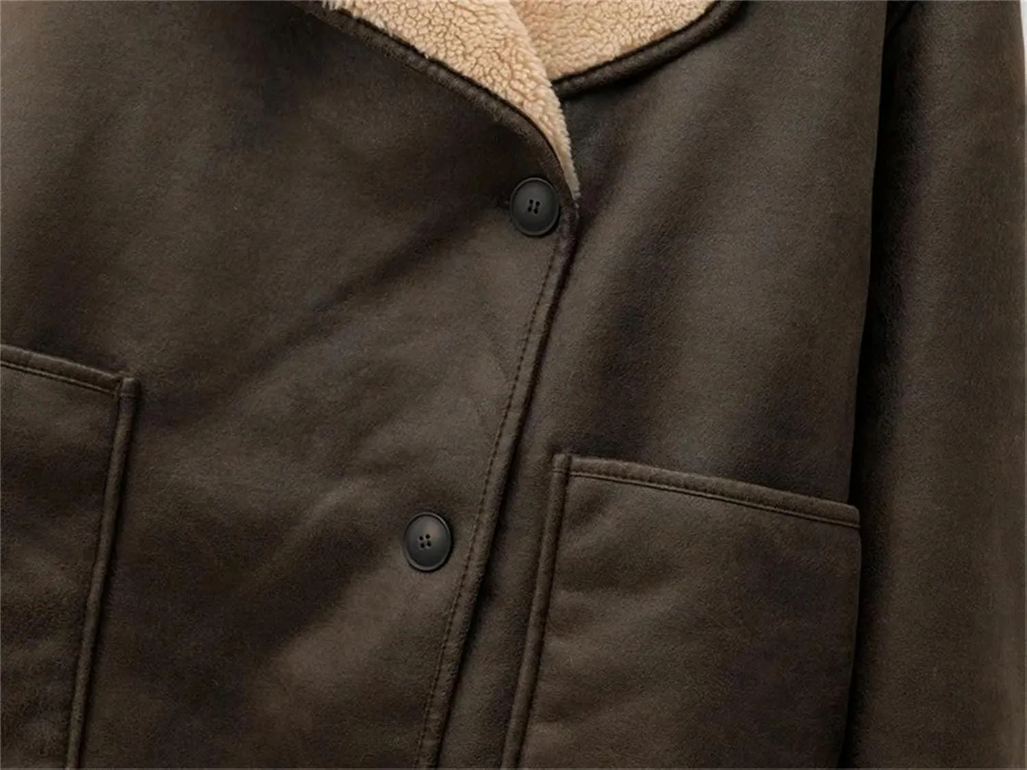 Women's Double-Sided Lapel Long-Sleeved Jacket with Fur Fleece Lined Leather Jacket for Women