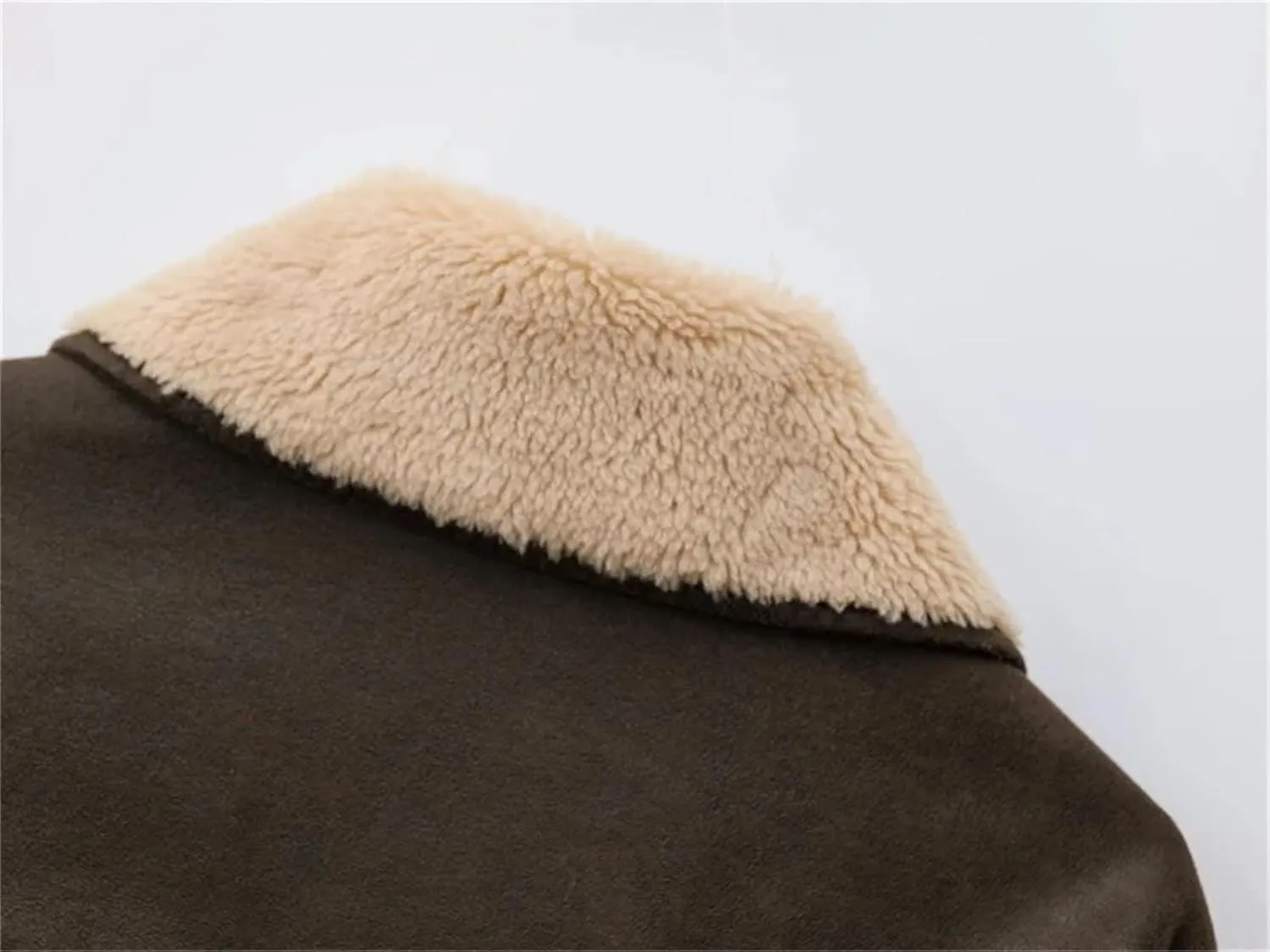 Women's Double-Sided Lapel Long-Sleeved Jacket with Fur Fleece Lined Leather Jacket for Women