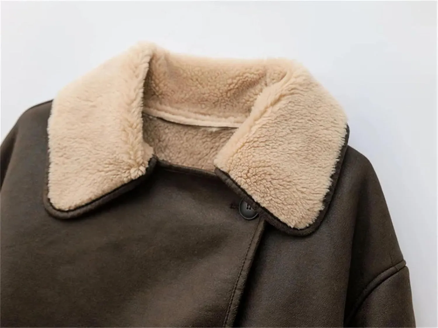 Women's Double-Sided Lapel Long-Sleeved Jacket with Fur Fleece Lined Leather Jacket for Women
