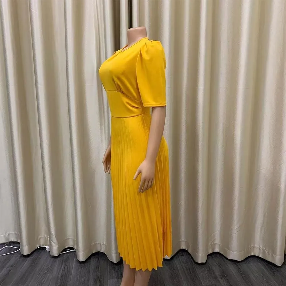 Women's Fall Midi Dress Wrap Flowy Ruffle Pleated Casual Dresses Pleated Dress